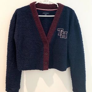 UO x Tommy Hilfiger Cropped Navy & Maroon Sweater